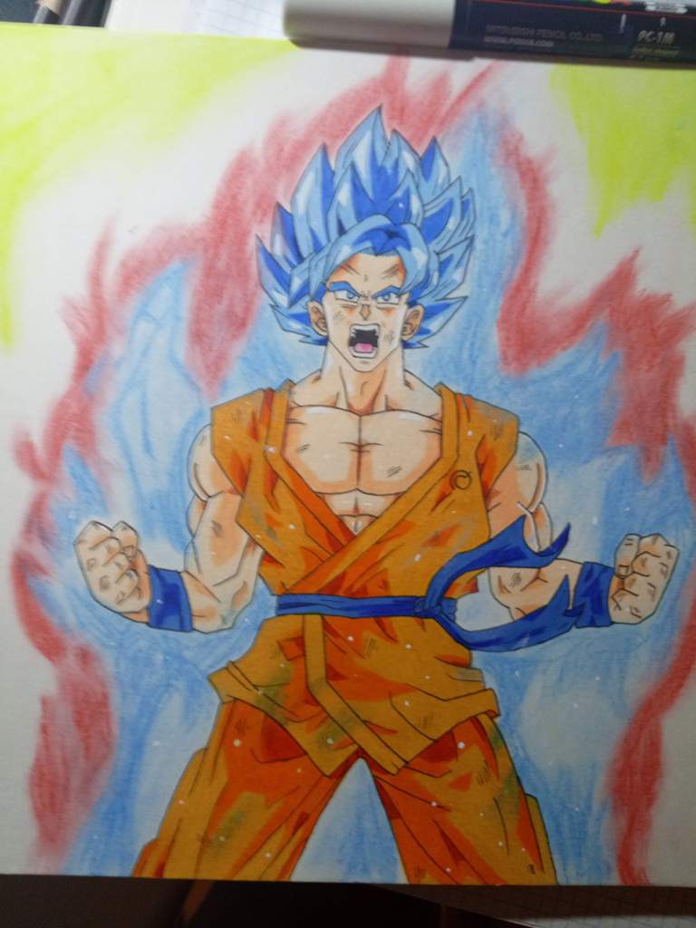 Proceso de boceto y dibujo de Goku SSJ blue kaiken x10 | DRAGON BALL ...