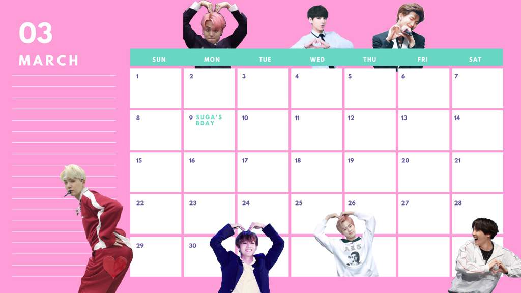 printable bts march calendar bts amino