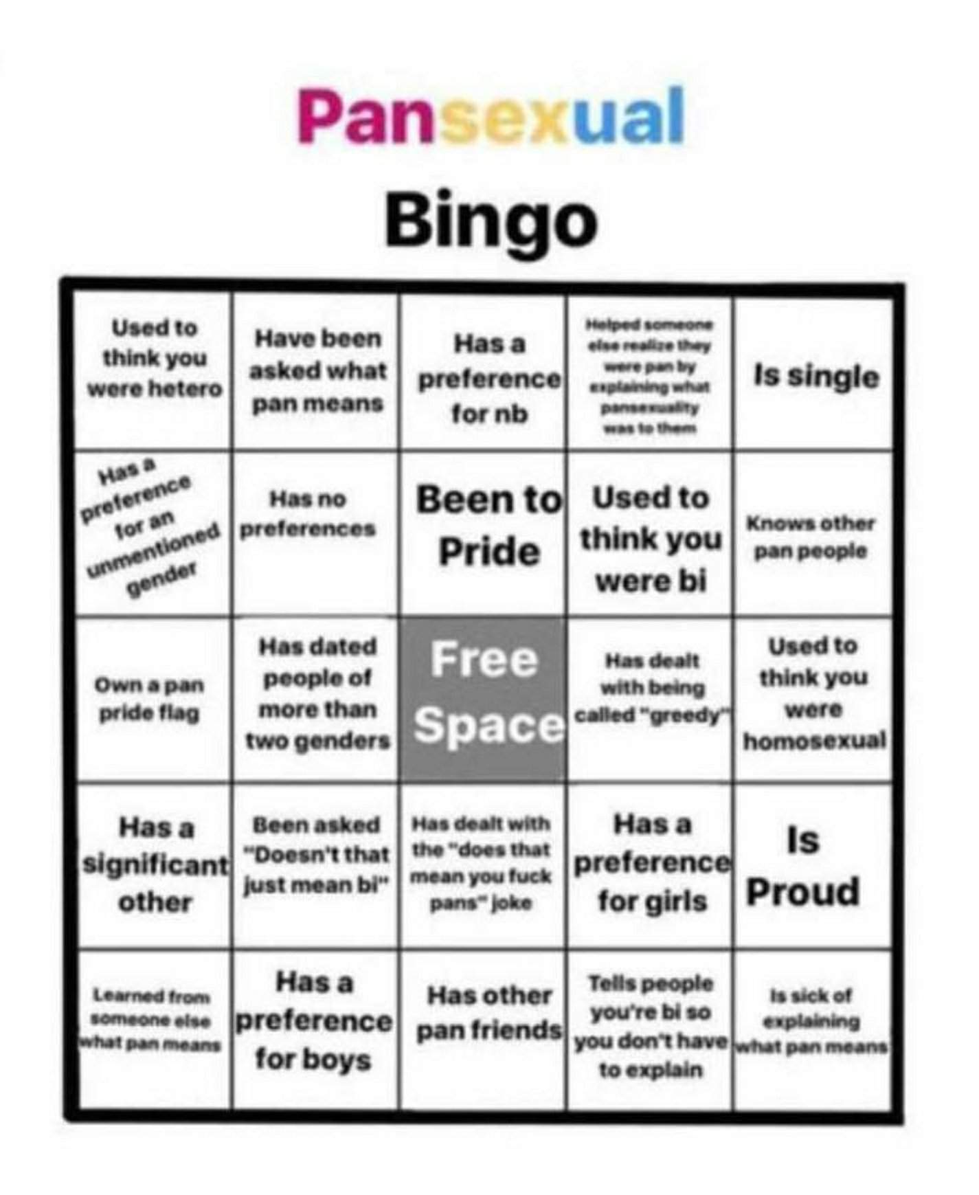 Pansexual Bingo | ⚧Pansexual Amino