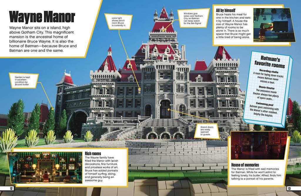 I am currently building Wayne manor from the lego batman movie. So far I've  got most of the front done, the side bridge, and some of the roofing. |  Minecraft Amino