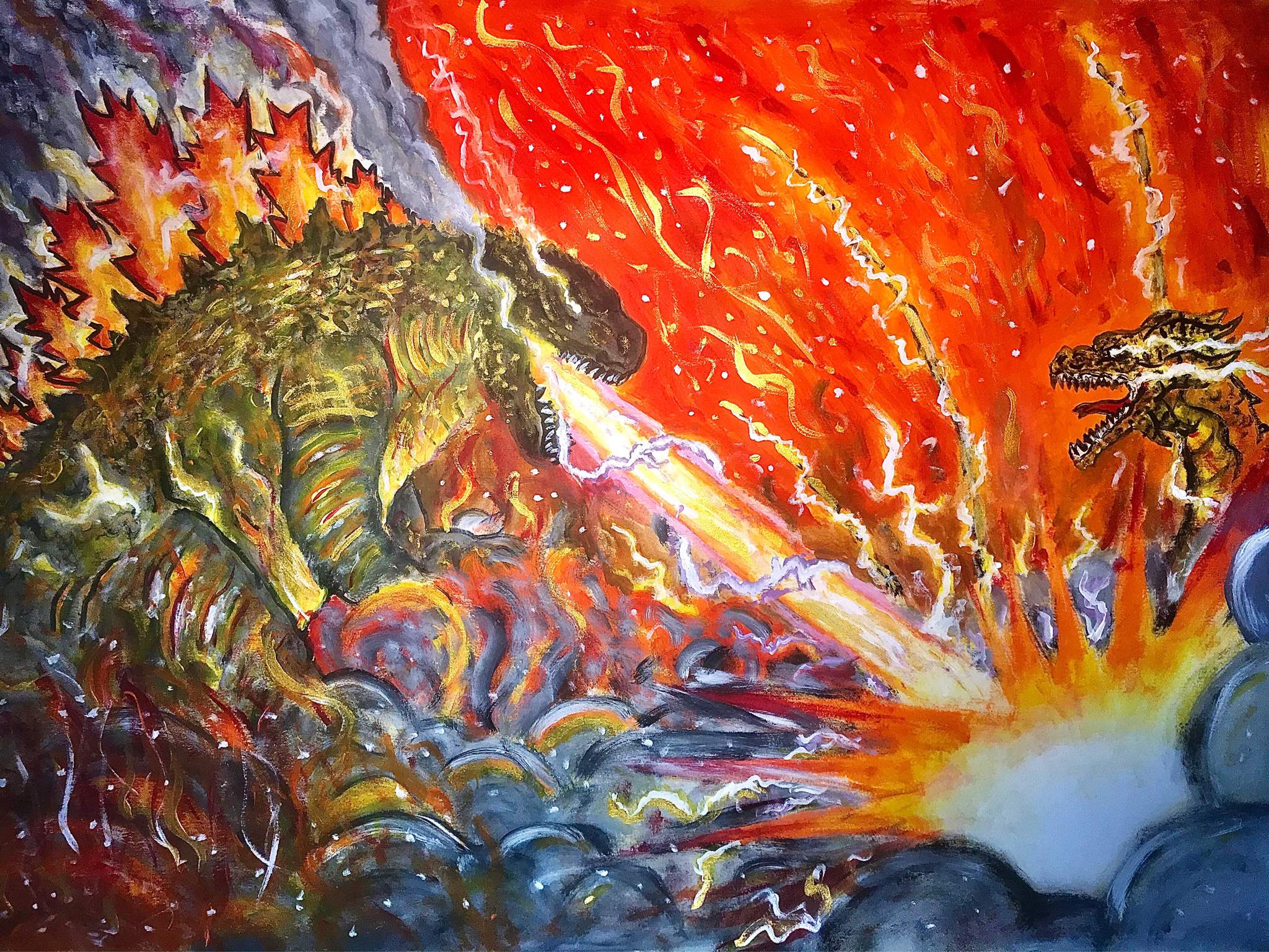 Burning Godzilla 2019 vs Legendary King Ghidorah Painting! | Godzilla Amino