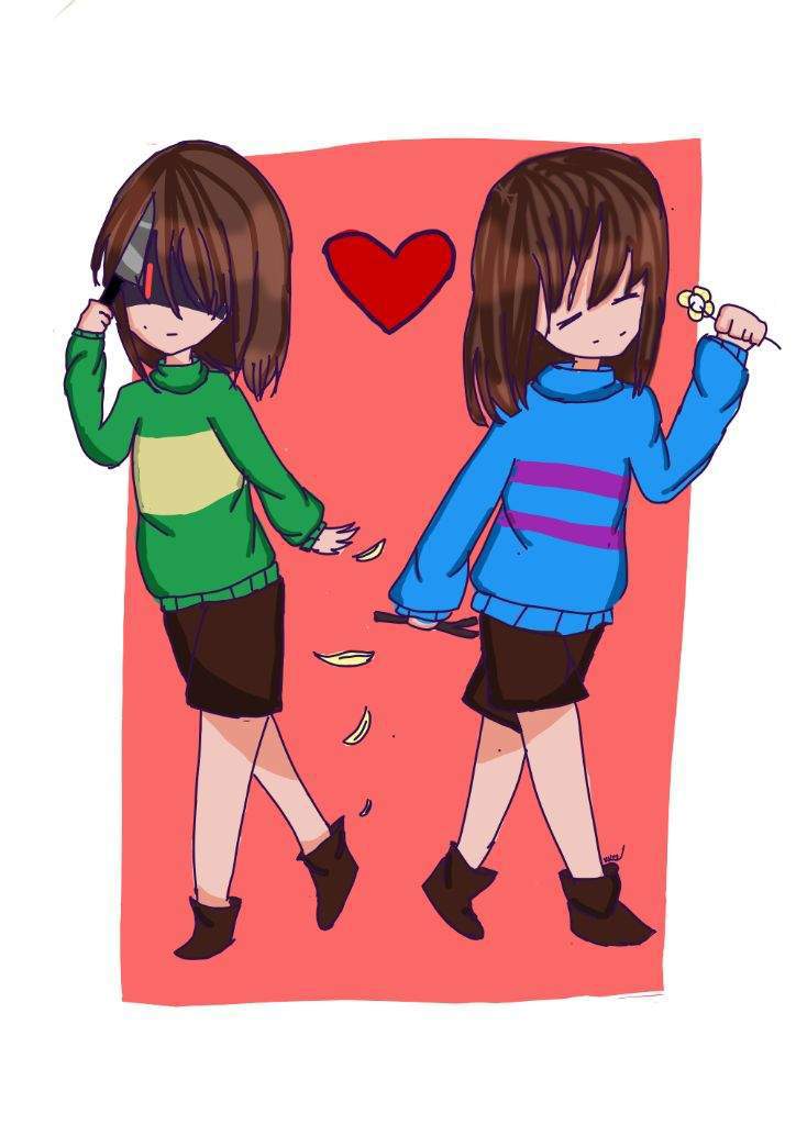 Frisk and chara ♥️|| redraw | Glitchtale Amino