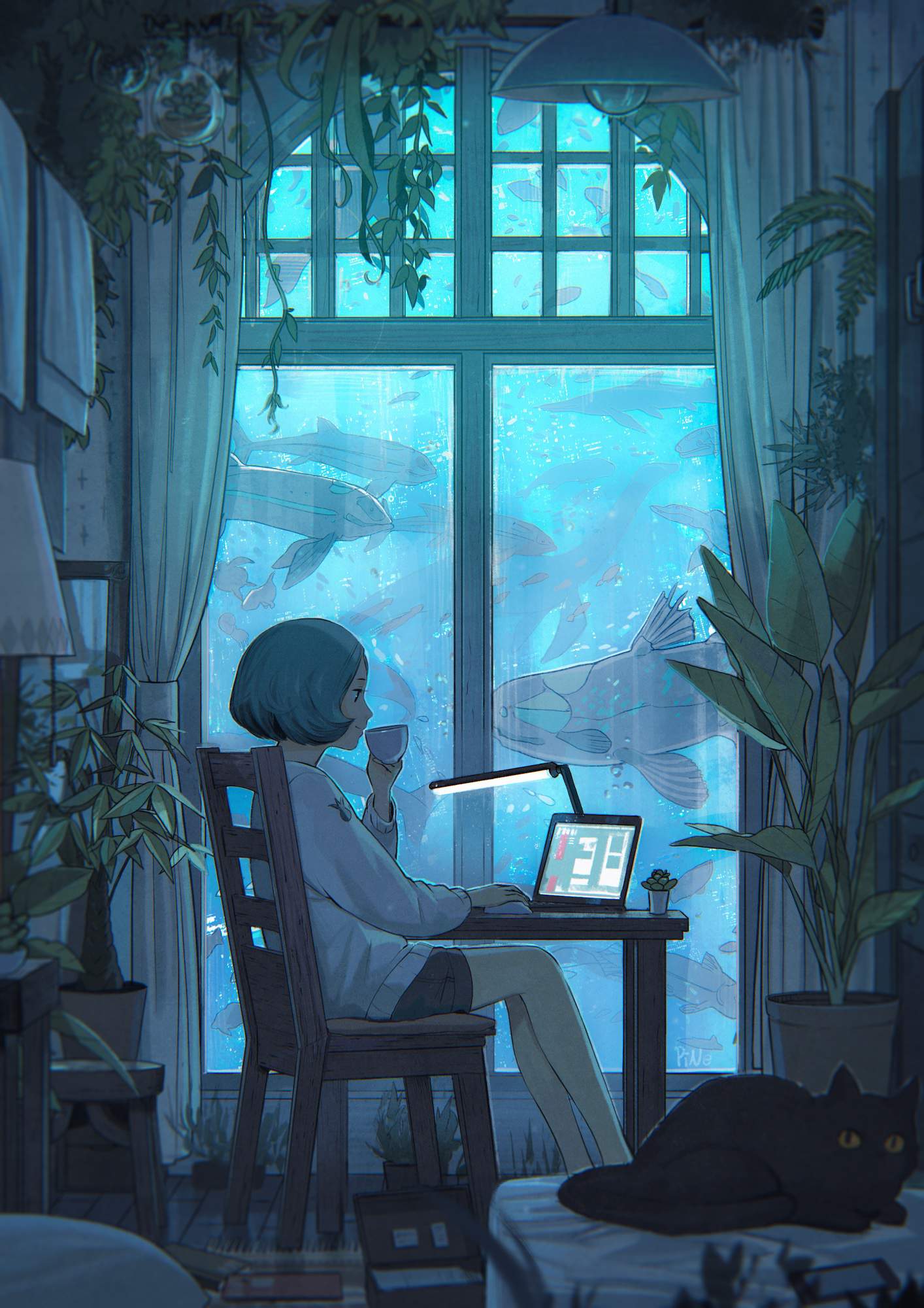 Anime girls using computers. | Anime Amino