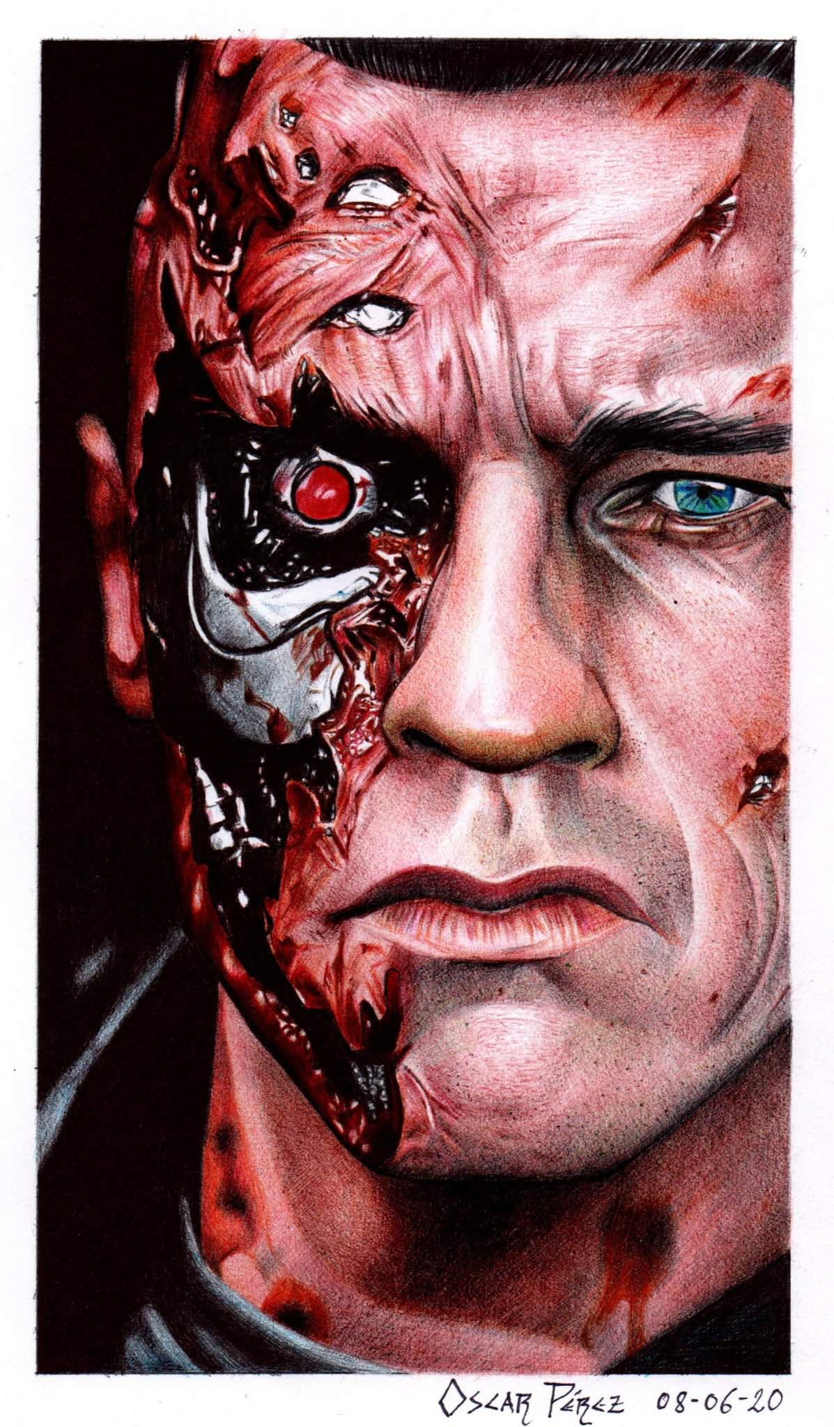 Hola amigos les comparto este dibujo que hice de Terminator con boligrafos  de colores | •Arte Amino• Amino