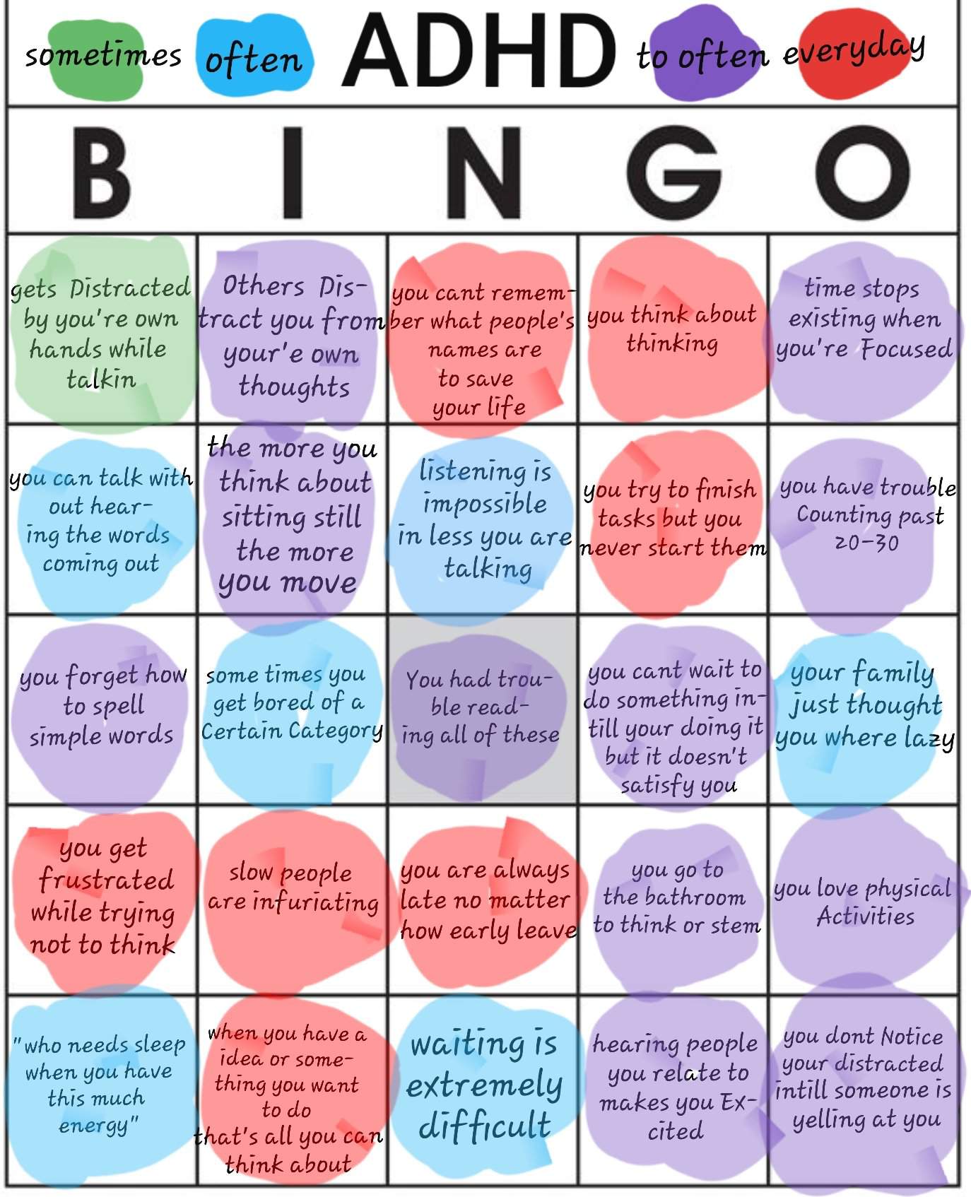 i made my own bingo | ADHD Amino