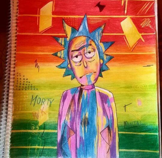 Rick coloreado con lápices escolares. | •Arte Amino• Amino