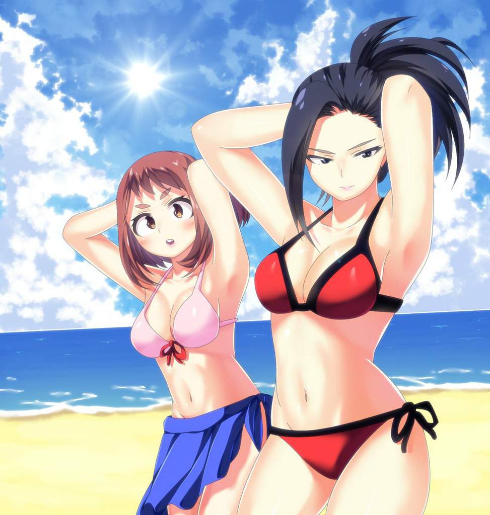 Camie und Toga oder Uraraka und Yaoyorozu in Bikini (Fan art von Pinterest)...