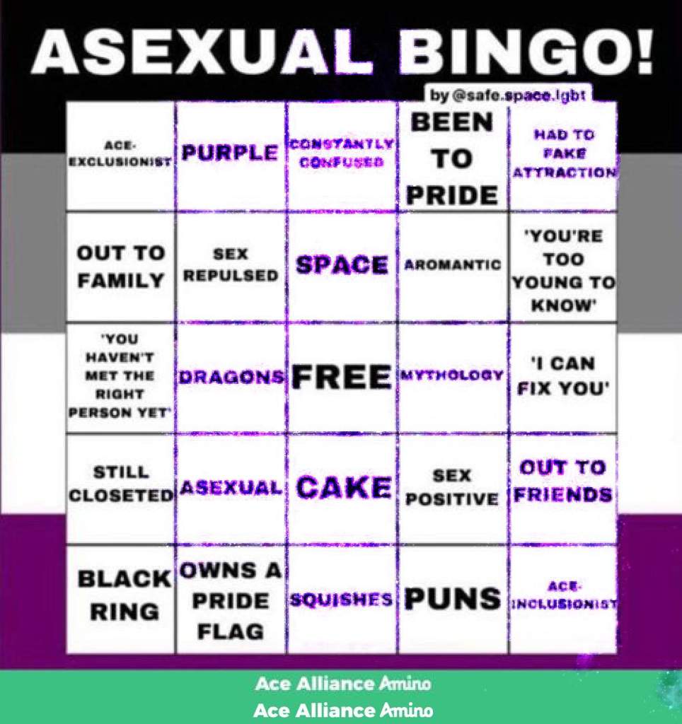 So, here I am with asexual bingo Ace Alliance Amino