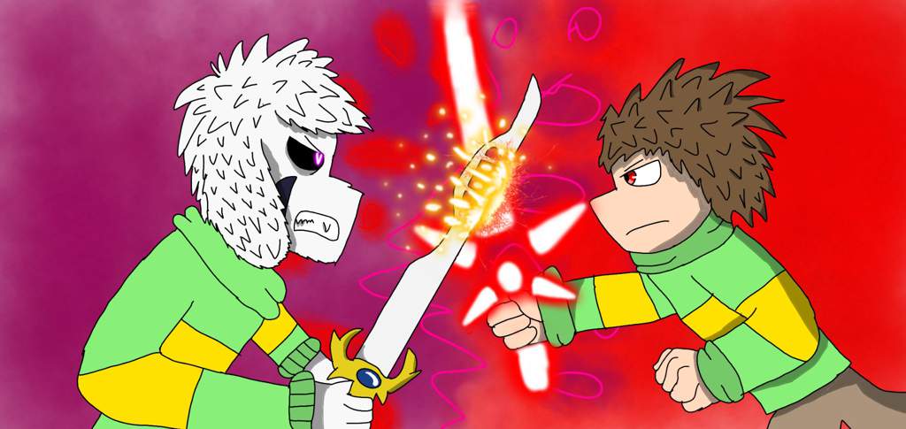 Chara vs Asriel (screenshot redraw) | Glitchtale Amino