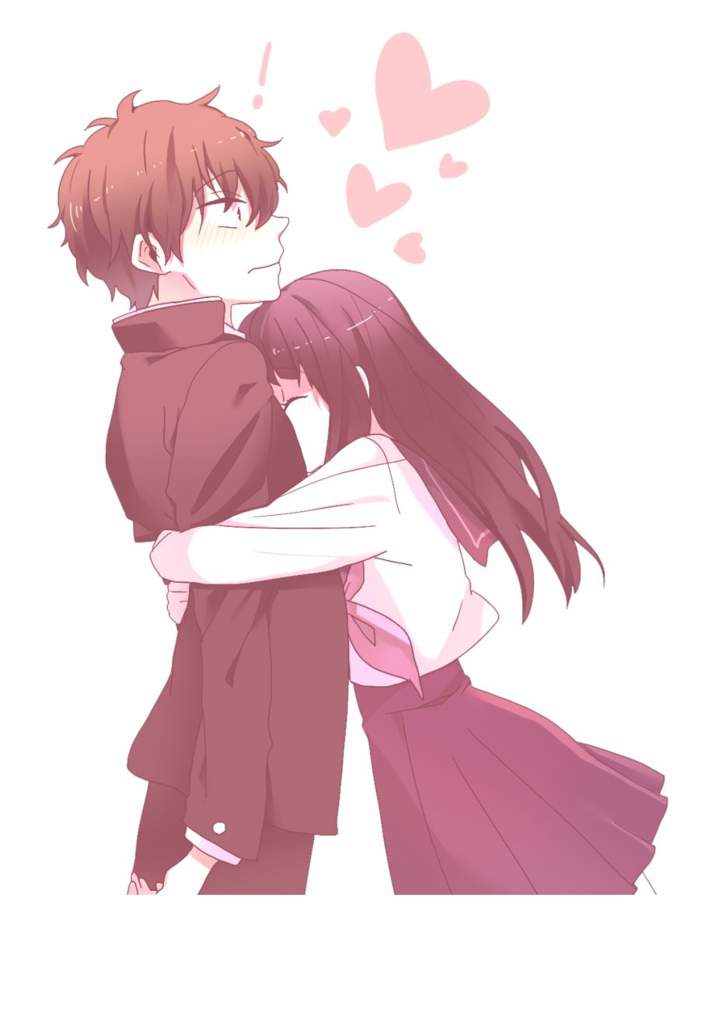 Anime girl hugging boy