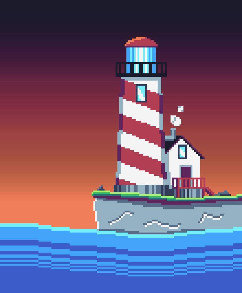 The Setting Lighthouse | Pixel Art Amino