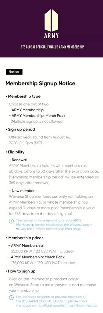 Bts Global Official Fanclub Army Membership Now Available In Weverse Shop Bts Amino