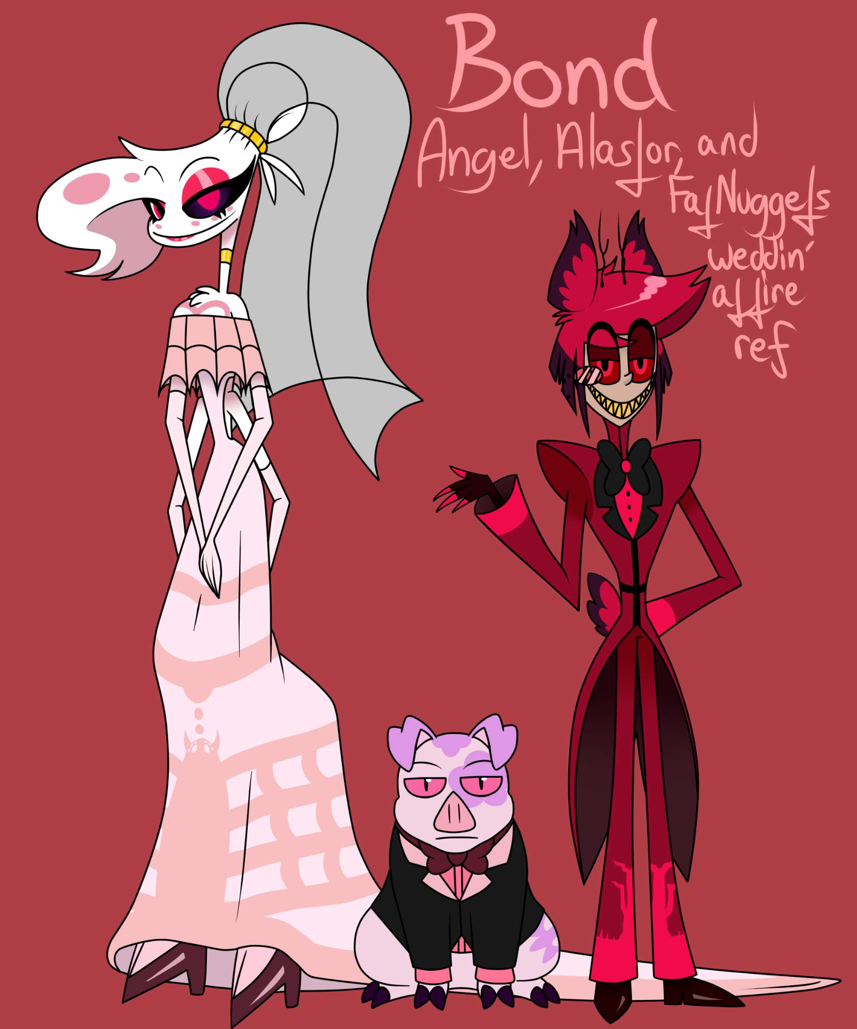 Bond: Alastor, Angel Dust, and FatNuggets Weddin' attire ref | Hazbin ...