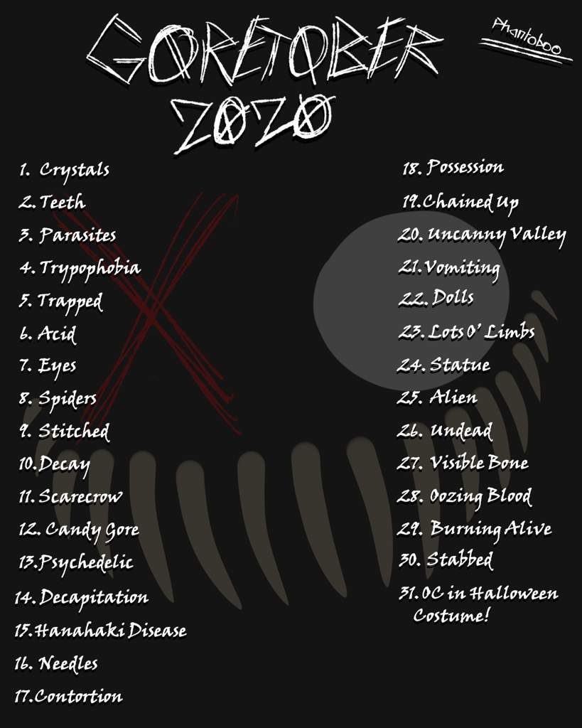 My Goretober 2020 Prompts | Arts And OCs Amino