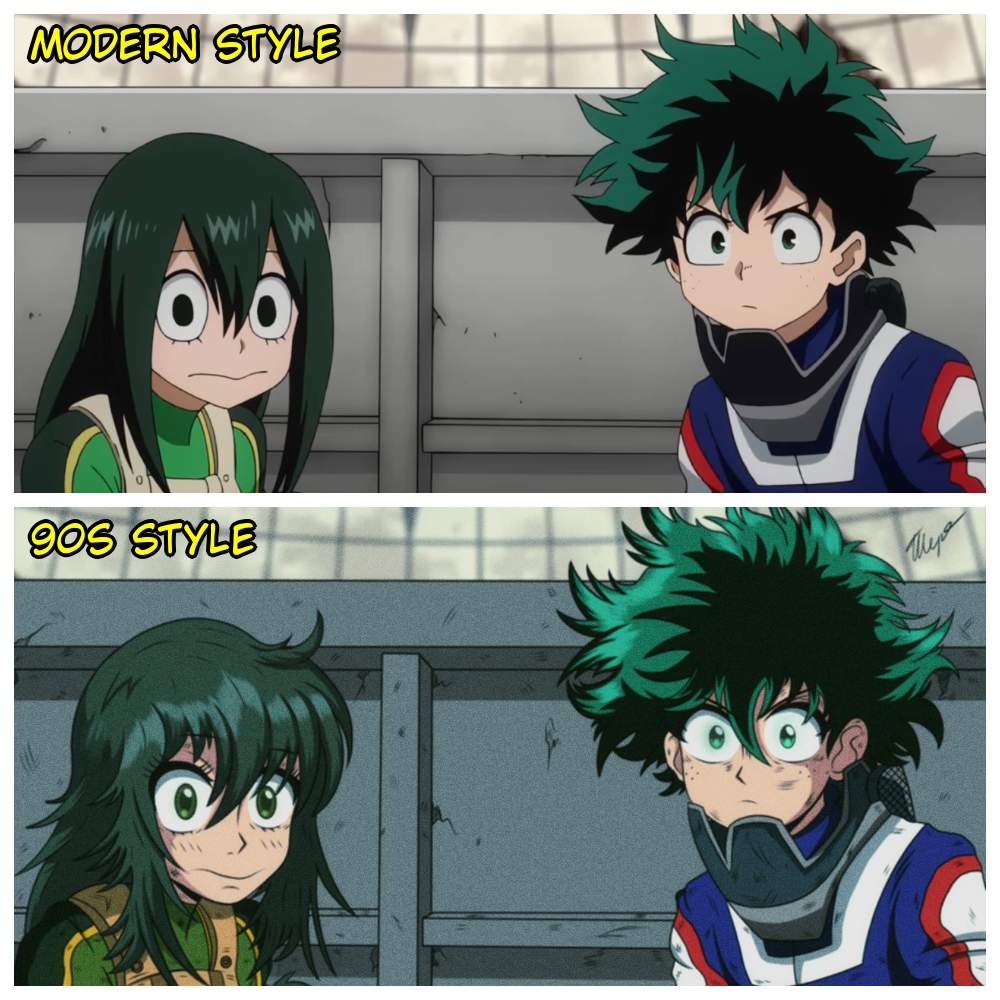 Midoriya and Tsuyu ( MHA 90s style ) | Anime Art Amino