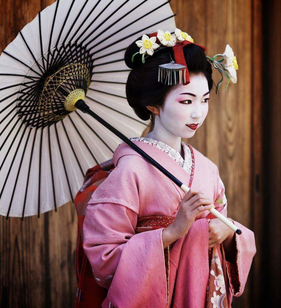 Japanese Geisha Surrounded With Colorful Carps And Japanese Elements