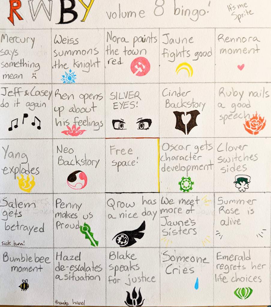 Rwby Vol 8 Bingo Rwby Amino