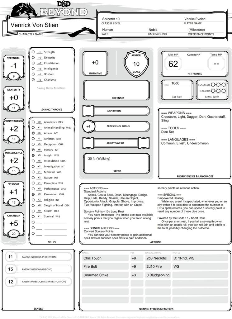 Venrick's Character sheet for DnD | AzureVelvetAmino Amino