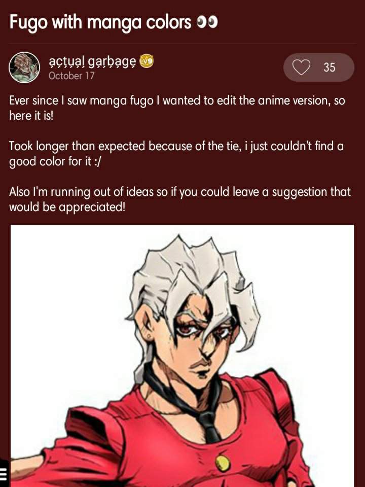 Fugo with manga colors 👀 | Wiki | JJBA Bizarre Community Amino