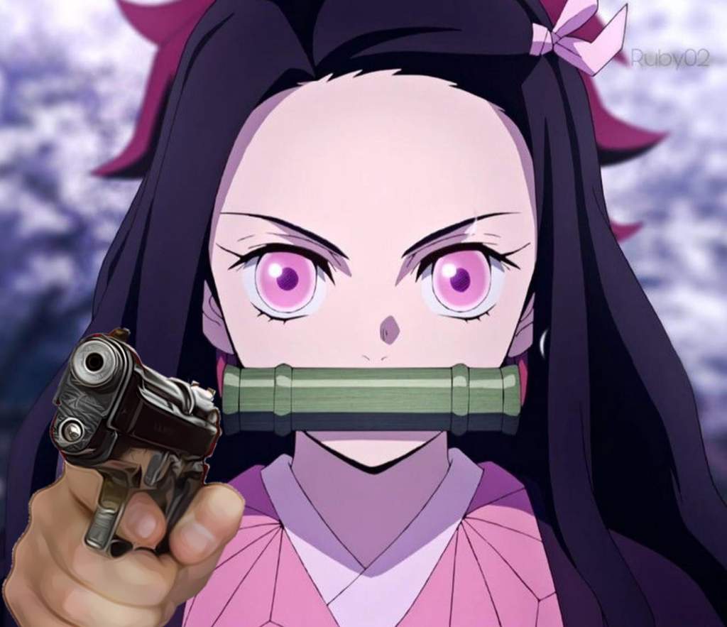Незуко с пистолетом Мем