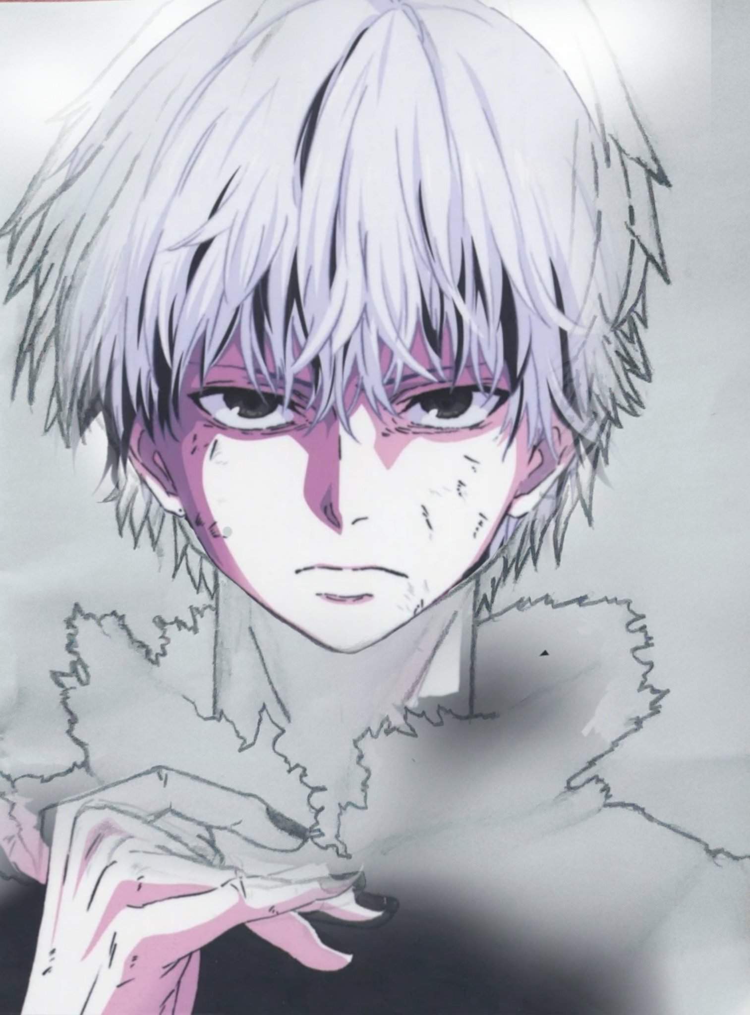 Kaneki Ken half drawing/ half image | Anime Amino