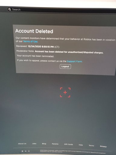 roblox account deleted for unauthorized charges