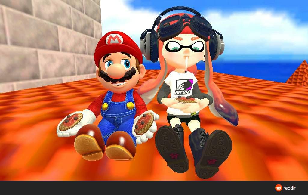 Mario x inkling meggy Eating spaghetti on the roof together | Mario X ...