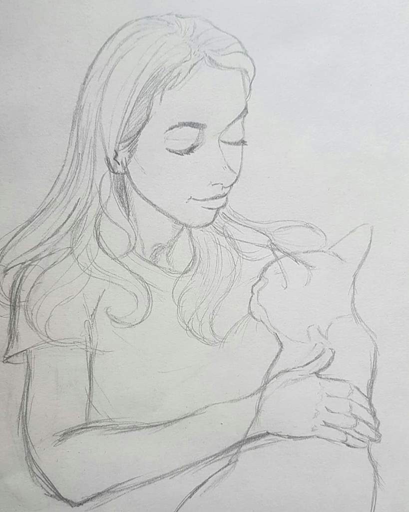 A girl & her cat | Art Amino