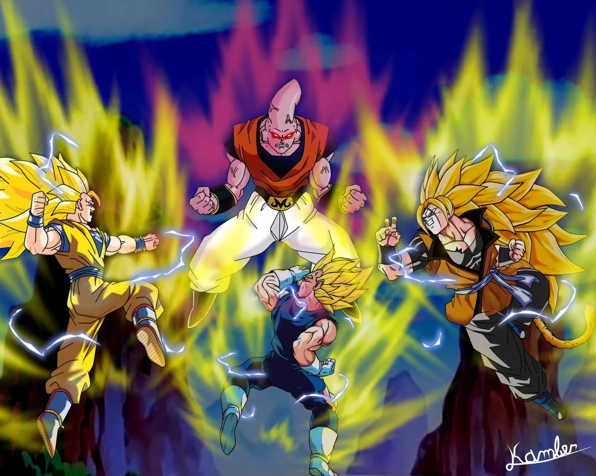 Dibujo digital: Goku, Vegeta y Kamber vs Super Buu Gohan al estilo de ...