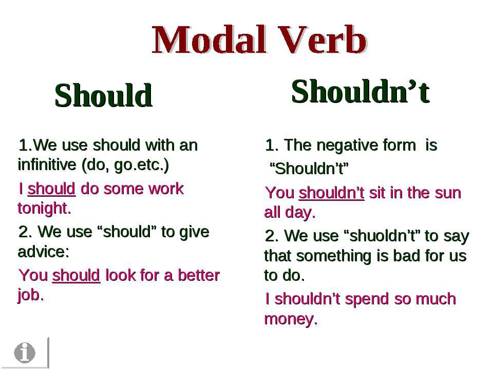 Use the modal verbs must may could. Shouldn't модальный глагол. Модальные глаголы should shouldn't в английском языке-. Should модальный глагол правило. Предложения с модальным глаголом should.
