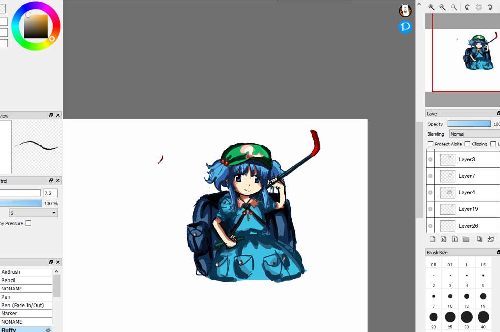 Drew that one Nitori sprite from AoCF artwork in zun artstyle lol ...