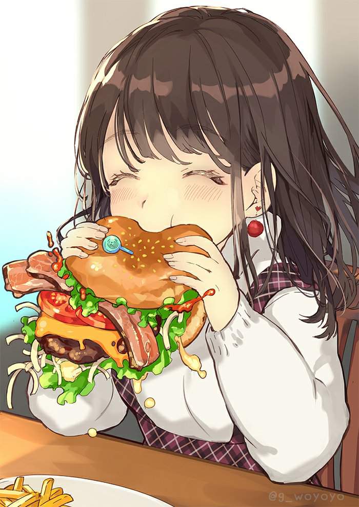 Anime Girls eating Hamburgers. 