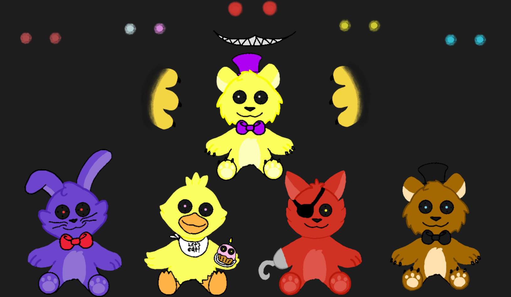 I drew the fnaf 4 pluses with the nightmare animatronics behind them ...