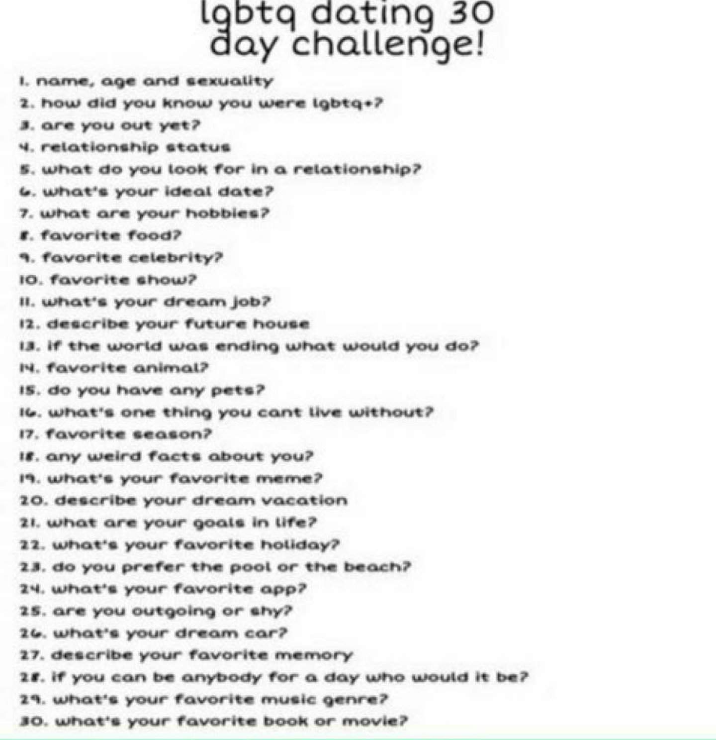 30 day LGBTQIA+ challenge - all questions in one post. | LGBTQ Dating ...