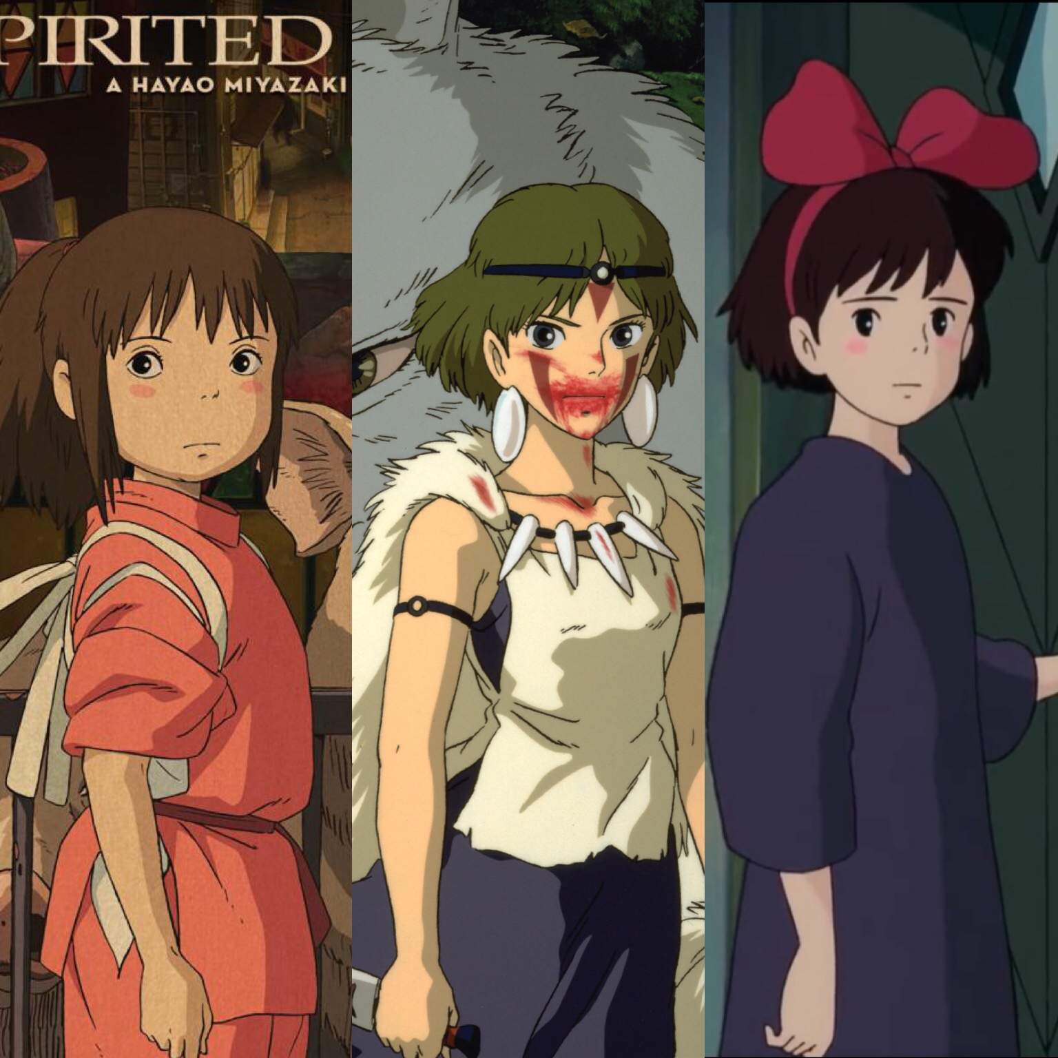 I made a side by side comparison, of these three Studio Ghibli characters  having the same stance | Studio Ghibli Amino