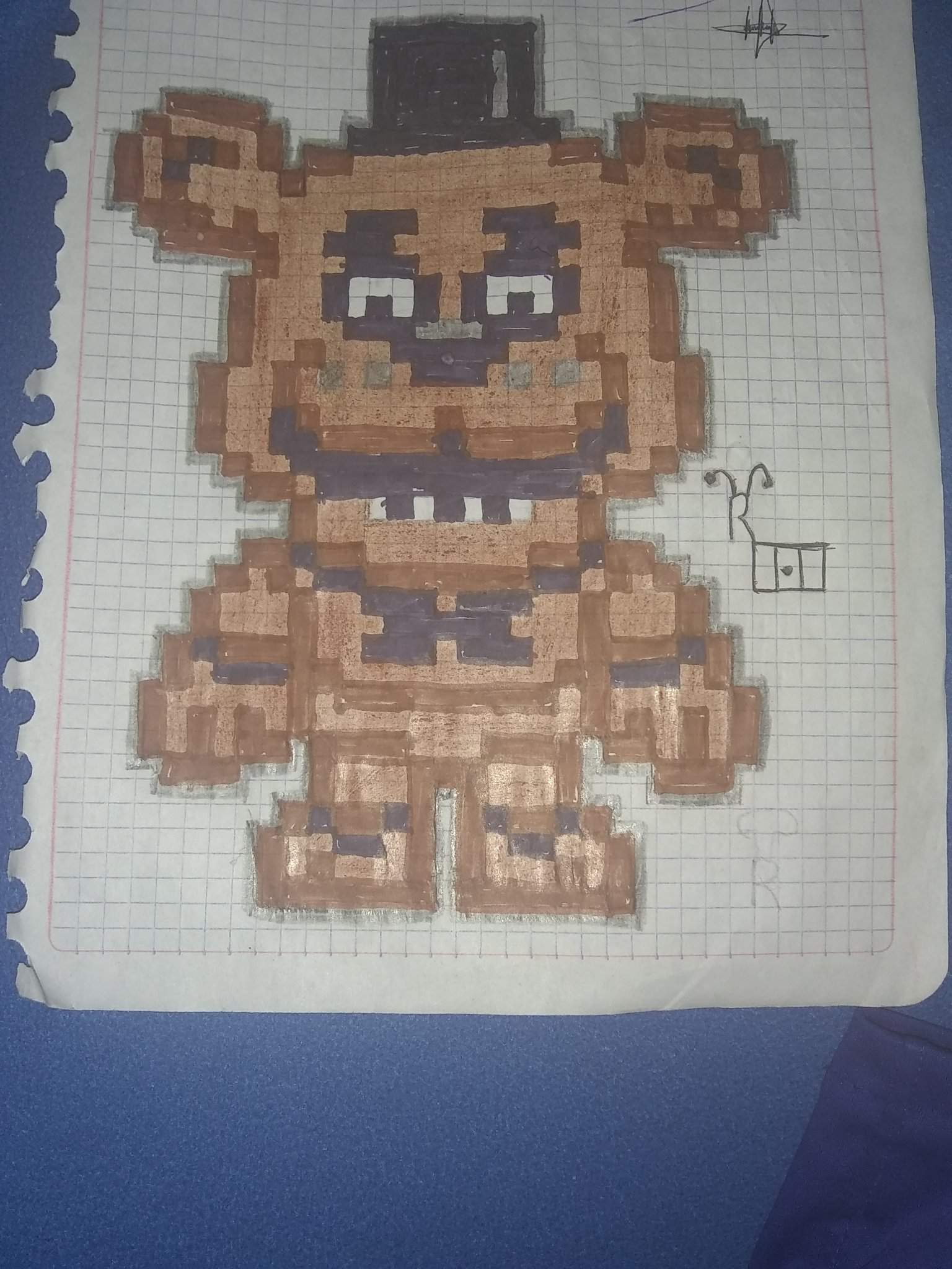 Hice un dibujo de Freddy pixelado y lo pase a Minecraft | FNaF Amino [  Español ] Amino