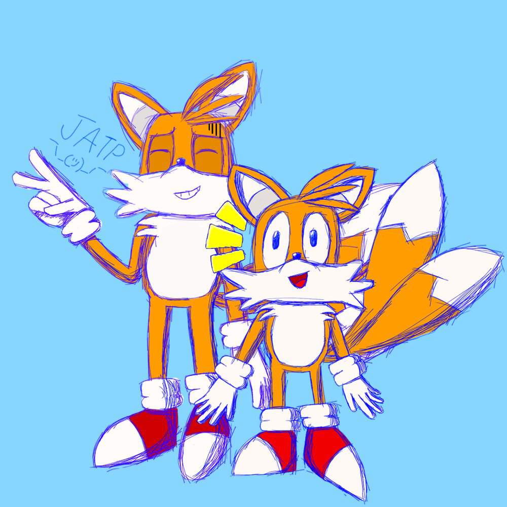 Tails n' classic Tails (two drawings put into one) | Sonic the Hedgehog ...