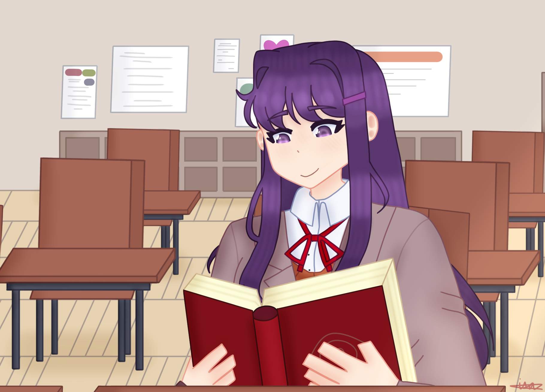 yuri reading a book. | Doki Doki Literature Club! Amino