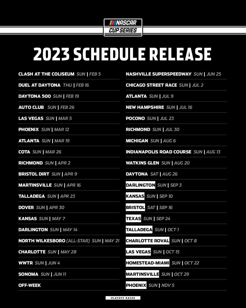 2023 NASCAR Cup Series Schedule NASCAR News Daily NASCAR Amino