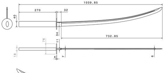 Катана чертеж с размерами для распечатки