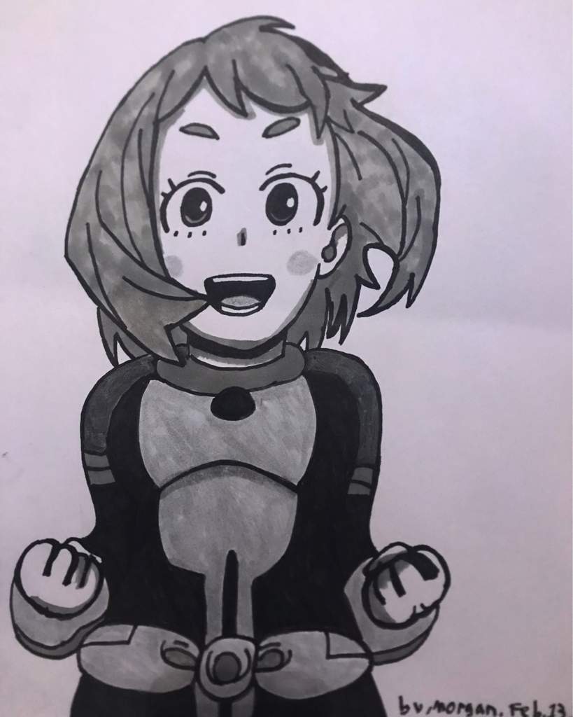 My black and white drawing of Ochaco Uraraka from My Hero Academia ...