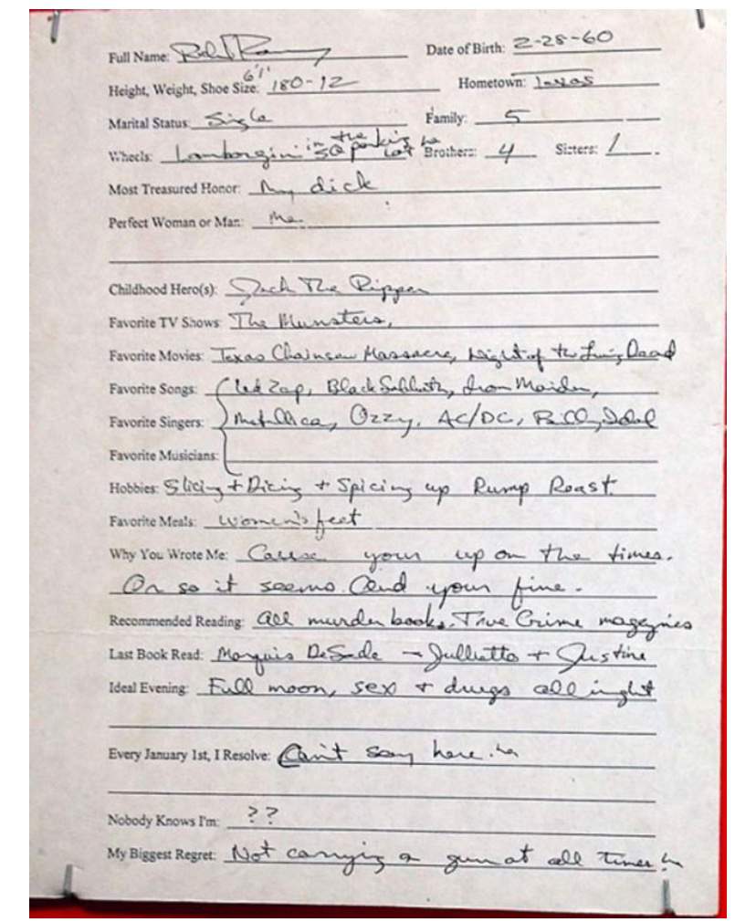 Richard Ramirez's Questionnaire 